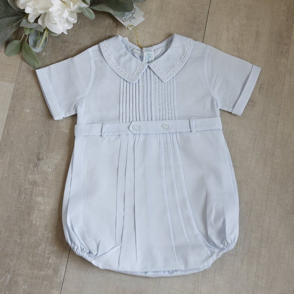 Blue Heirloom PinTucked Button Belted Creeper Feltman Brothers Portrait NWT